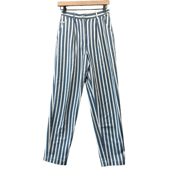 Abercrombie & Fitch Denim - Vintage ABERCROMBIE & FITCH Womens Pleated Striped Denim Jeans Blue White Retro